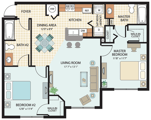 2 Bedroom Floor Plan at Cross Creek Apartments Tampa, FL